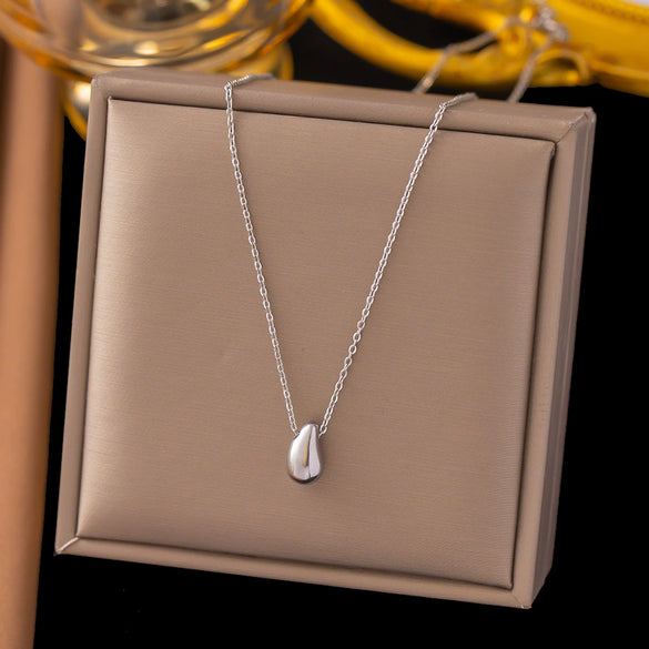 Wholesale Women's Titanium Steel Geometric Drop Shape Real Gold Plated Necklace With Rice Grain Chain Niche Minimalist Sporty Style