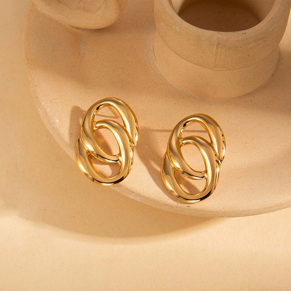Wholesale Women's Titanium Steel Geometric Earrings With Stainless Steel Furnace Vacuum Electroplated 18K Gold Simple Style Do Not Fade