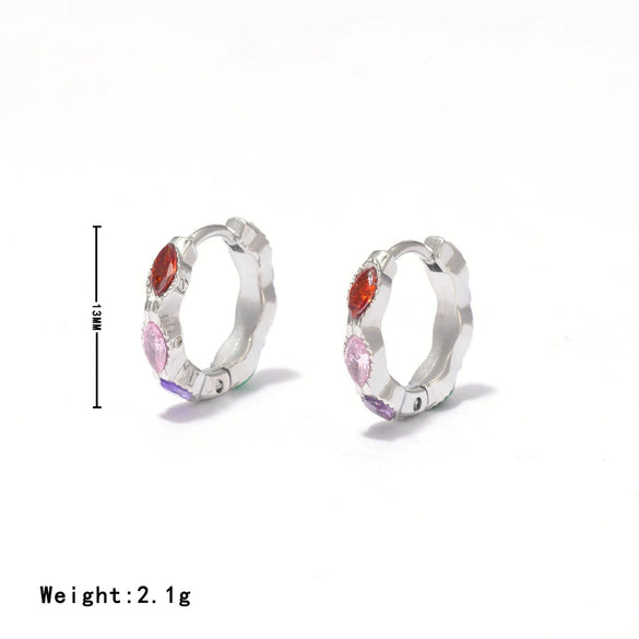 Wholesale Women's Titanium Steel Geometric Electroplated Earrings With Colored Stone And Smooth Ear Buckle