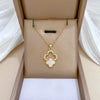 Wholesale Women's Titanium Steel Geometric Electroplated Lucky Grass Shell Micro Necklace And Earrings Set