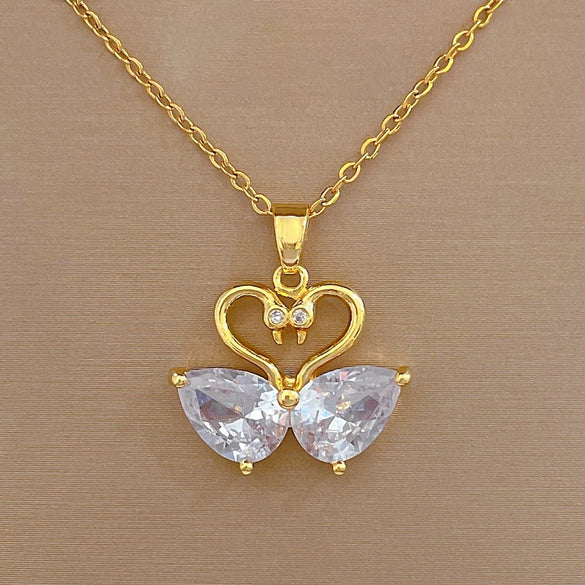Wholesale Women's Titanium Steel Geometric Electroplated Mandarin Duck Water Necklace And Earrings Set