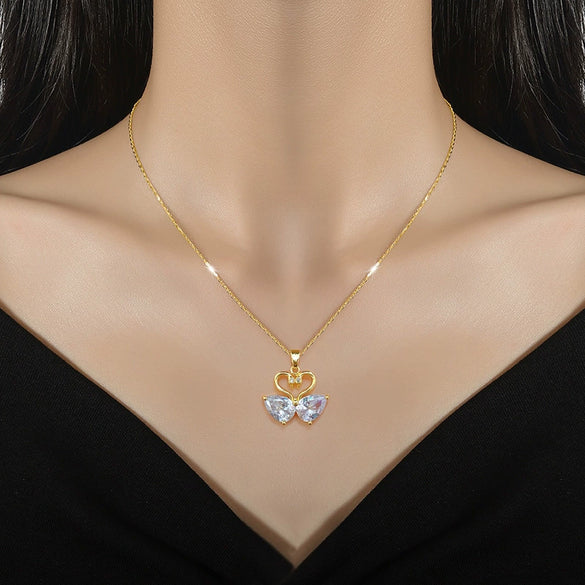 Wholesale Women's Titanium Steel Geometric Electroplated Mandarin Duck Water Necklace And Earrings Set