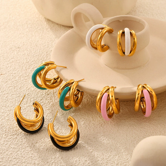 Wholesale Women's 316L Stainless Steel Geometric Exaggerated Irregular Multilayer Earrings Goldplated