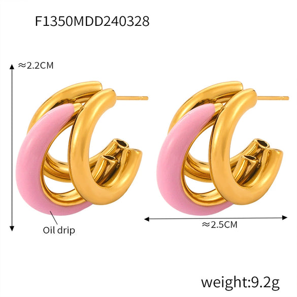 Wholesale Women's 316L Stainless Steel Geometric Exaggerated Irregular Multilayer Earrings Goldplated