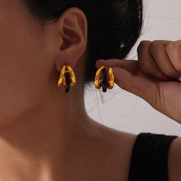 Wholesale Women's 316L Stainless Steel Geometric Exaggerated Irregular Multilayer Earrings Goldplated