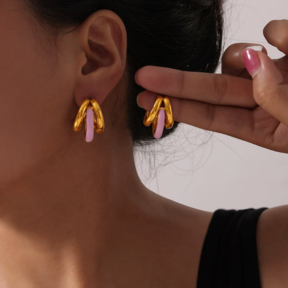 Wholesale Women's 316L Stainless Steel Geometric Exaggerated Irregular Multilayer Earrings Goldplated