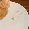 Wholesale Women's Titanium Steel Geometric Fishtail Pendant Clavicle Necklace With Microinlaid Zircon And Electroplating