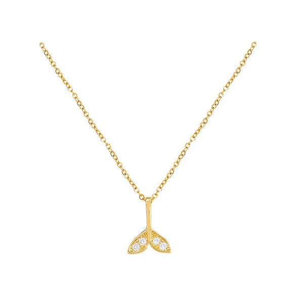Wholesale Women's Titanium Steel Geometric Fishtail Pendant Clavicle Necklace With Microinlaid Zircon And Electroplating