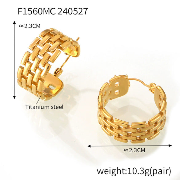 Wholesale Women's 316L Stainless Steel Geometric Goldplated Multilayer Hollow Chain Ushaped Earrings
