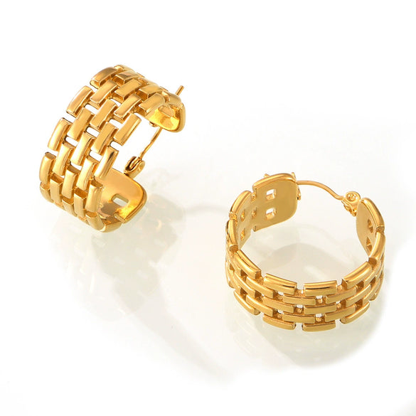 Wholesale Women's 316L Stainless Steel Geometric Goldplated Multilayer Hollow Chain Ushaped Earrings