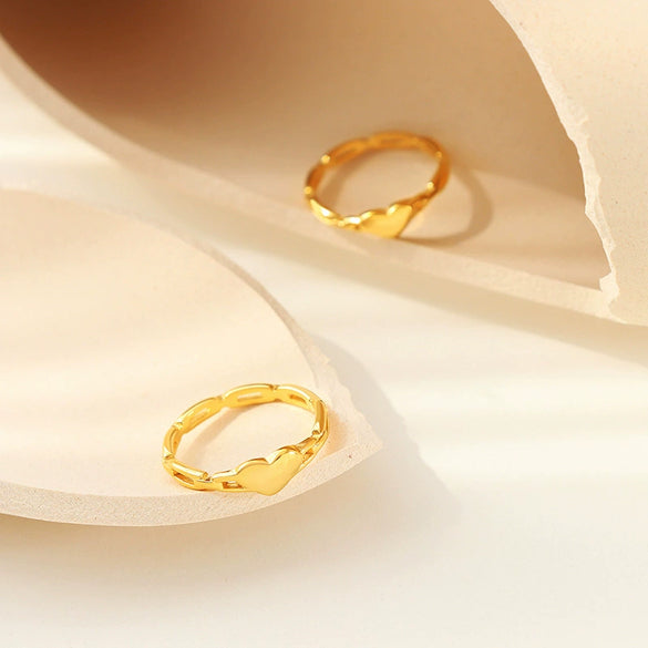 Wholesale Women's 316L Stainless Steel Geometric Heart Goldplated Ring Jewelry
