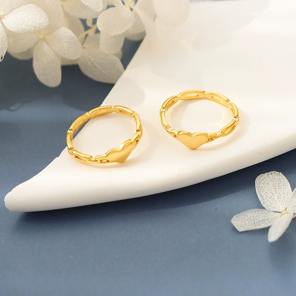 Wholesale Women's 316L Stainless Steel Geometric Heart Goldplated Ring Jewelry