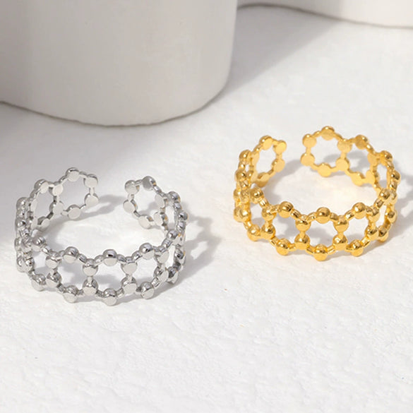 Wholesale Women's Titanium Steel Geometric Hollow Opening Adjustable Electroplated Ring In Lovely Cold Style