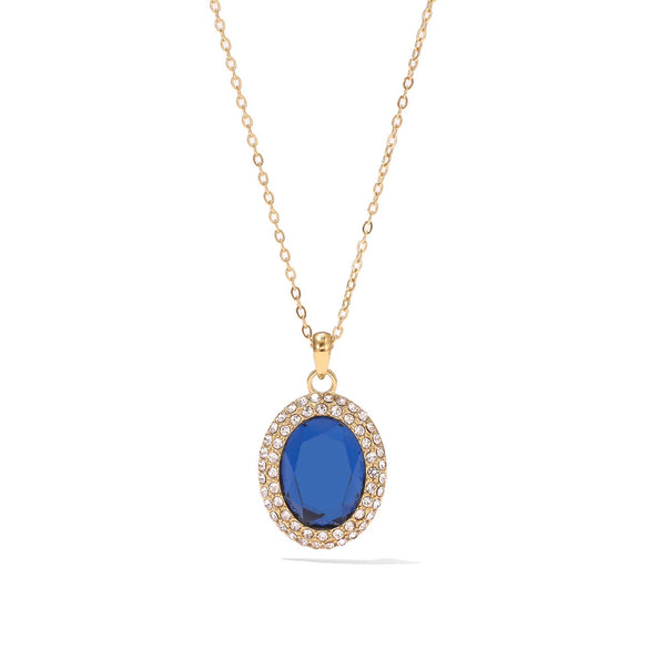 Wholesale Women's Titanium Steel Geometric Imitation Sapphire Pendant Necklace With Electroplating And O Word Chain Retro Temperament Simple Style