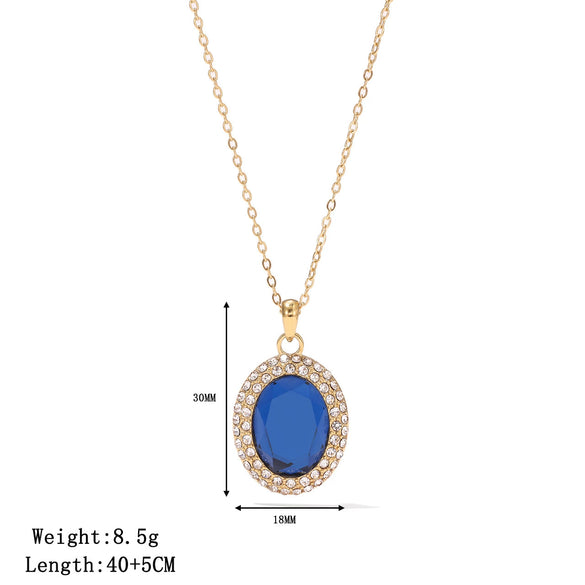 Wholesale Women's Titanium Steel Geometric Imitation Sapphire Pendant Necklace With Electroplating And O Word Chain Retro Temperament Simple Style