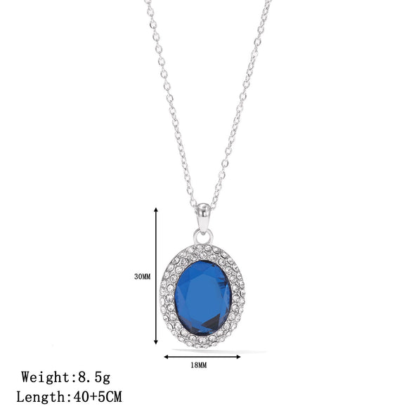 Wholesale Women's Titanium Steel Geometric Imitation Sapphire Pendant Necklace With Electroplating And O Word Chain Retro Temperament Simple Style