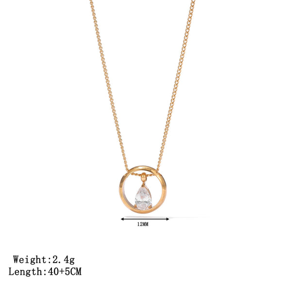 Wholesale Women's Titanium Steel Geometric Inlaid Zircon Ring And Clavicle Chain Jewelry Accessories With Electroplating