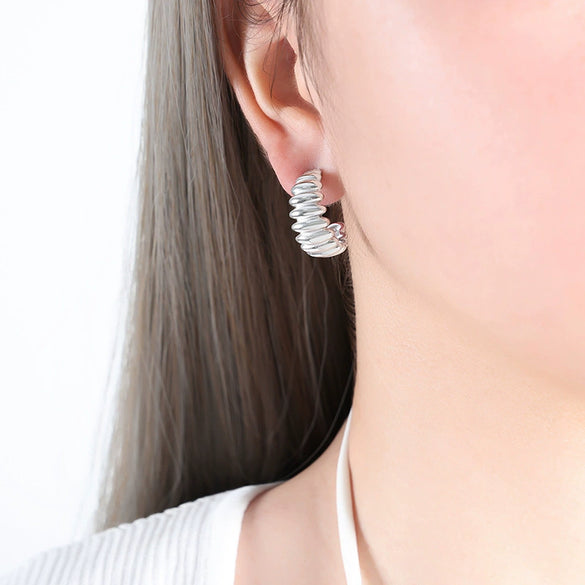 Wholesale Women's 316L Stainless Steel Geometric Irregular Cshaped Casting Electroplated Gold Earrings