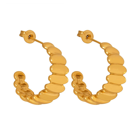 Wholesale Women's 316L Stainless Steel Geometric Irregular Cshaped Casting Electroplated Gold Earrings