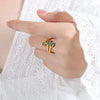 Wholesale Women's Titanium Steel Geometric Leaf Shaped Three Layer Electroplated Ring Jewelry