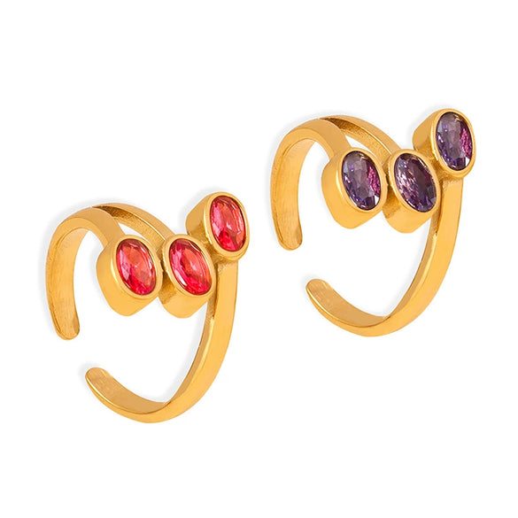 Wholesale Women's Titanium Steel Geometric Leaf Shaped Three Layer Electroplated Ring Jewelry