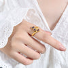 Wholesale Women's Titanium Steel Geometric Leaf Shaped Three Layer Electroplated Ring Jewelry