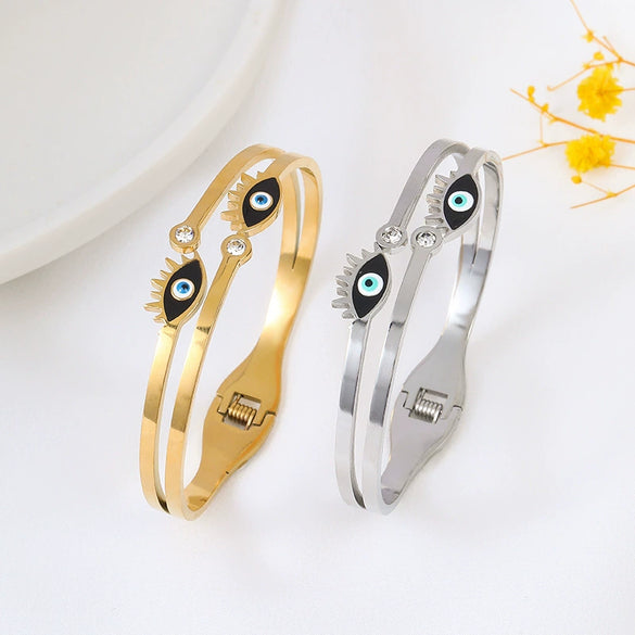 Wholesale Women's Titanium Steel Geometric Light Luxury Style Electroplated Eye Bracelet Waterproof Sweat Proof