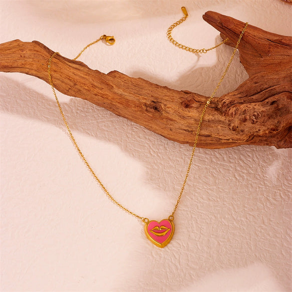 Wholesale Women's Titanium Steel Geometric Lip Necklace Exaggerated Niche Fashion 18K Gold Nonfading