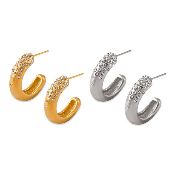 Wholesale Women's 316L Stainless Steel Geometric Micro Inlay Electroplated Fashion Commuter Jewelry C Earrings