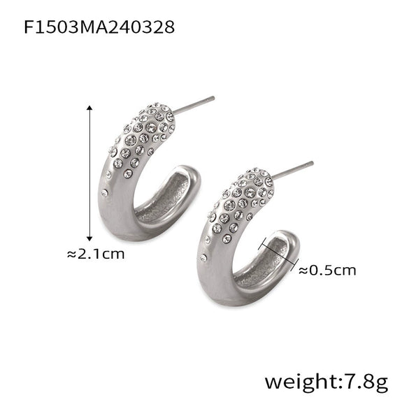 Wholesale Women's 316L Stainless Steel Geometric Micro Inlay Electroplated Fashion Commuter Jewelry C Earrings