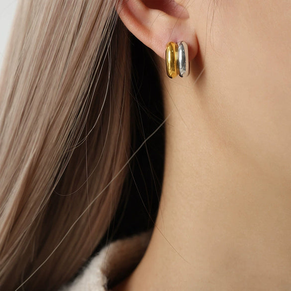 Wholesale Women's 316L Stainless Steel Geometric Niche Ushape Goldplated Doublelayer Earrings Jewelry
