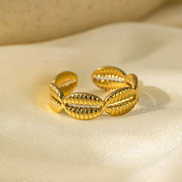 Wholesale Women's Titanium Steel Geometric Open Ring With Marine Elements And Electroplating Design