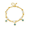 Wholesale Women's Titanium Steel Geometric Pattern Multi Layer Stacked Anklet With Turkey Blue Eyes Pendant And Beaded Chain