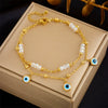 Wholesale Women's Titanium Steel Geometric Pattern Multi Layer Stacked Anklet With Turkey Blue Eyes Pendant And Beaded Chain