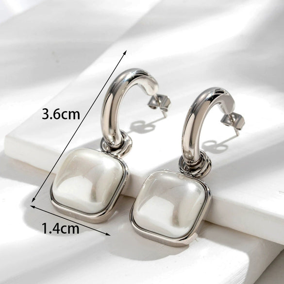 Wholesale Women's Titanium Steel Geometric Pearl Pendant Earrings Light Luxury Electroplated
