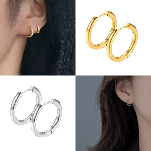 Wholesale Women's Titanium Steel Geometric Plain Ring Earrings With Electroplating Design