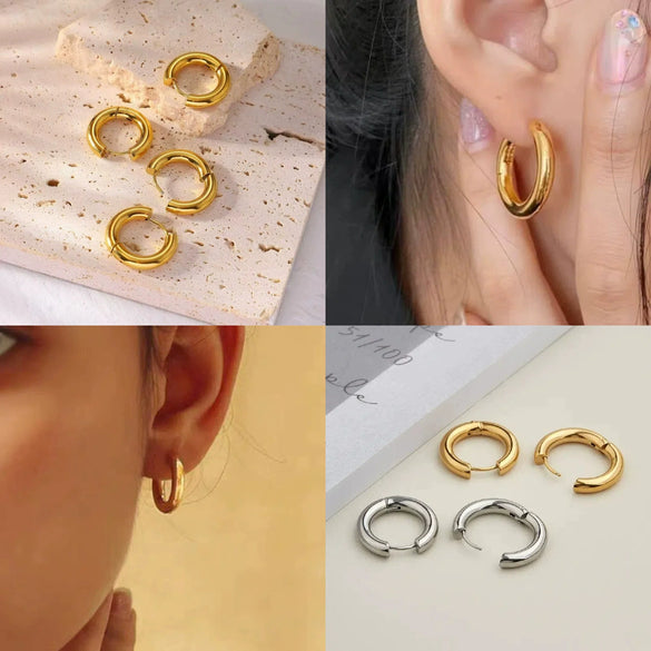 Wholesale Women's Titanium Steel Geometric Plain Ring Earrings With Electroplating Design