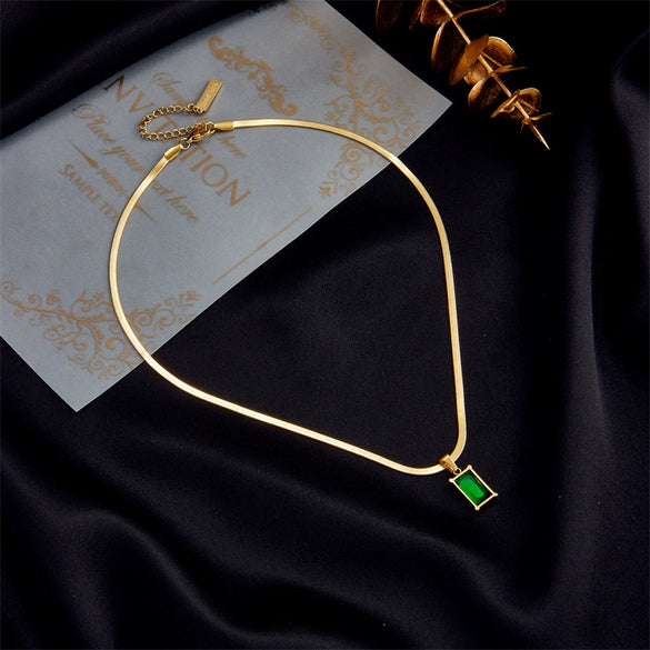 Wholesale Women's Titanium Steel Geometric Rectangular Pendant Clavicle Necklace With Electroplating