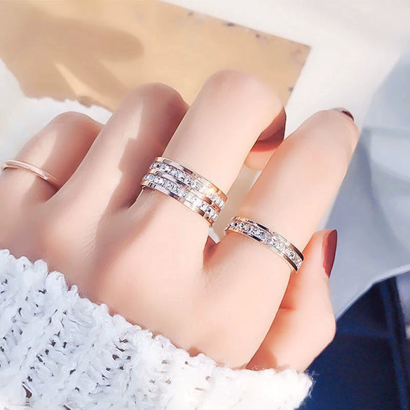 Wholesale Women's Titanium Steel Geometric Ring With Zircon Electroplated Cold Style Light Luxury