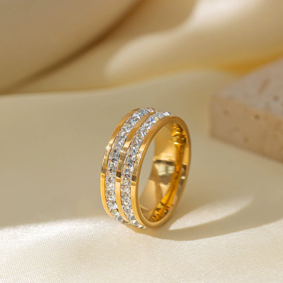 Wholesale Women's Titanium Steel Geometric Ring With Zircon Electroplated Cold Style Light Luxury
