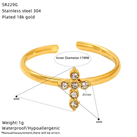 Wholesale Women's Titanium Steel Geometric Ring With Zirconia Inlay And Flower Rhombus Patterns