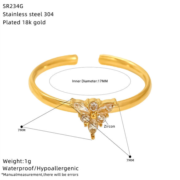 Wholesale Women's Titanium Steel Geometric Ring With Zirconia Inlay And Flower Rhombus Patterns