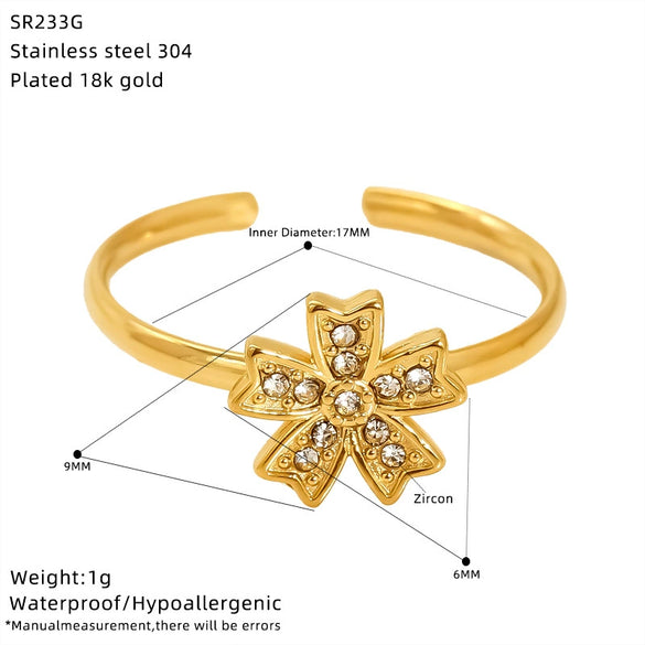 Wholesale Women's Titanium Steel Geometric Ring With Zirconia Inlay And Flower Rhombus Patterns