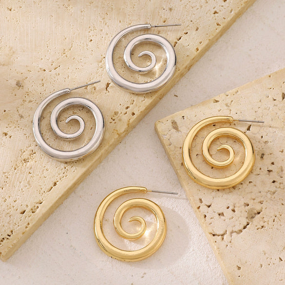 Wholesale Women's Titanium Steel Geometric Rotating Circle Vortex Earrings Plated 18K Gold