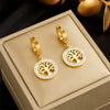 Wholesale Women's Titanium Steel Geometric Round Diamondembedded Life Tree Earrings Fashion Retro Style