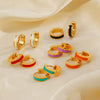Wholesale Women's Titanium Steel Geometric Round Oil Drop Earrings 18K Gold Plated