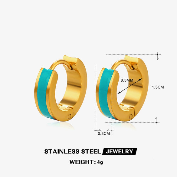 Wholesale Women's Titanium Steel Geometric Round Oil Drop Earrings 18K Gold Plated