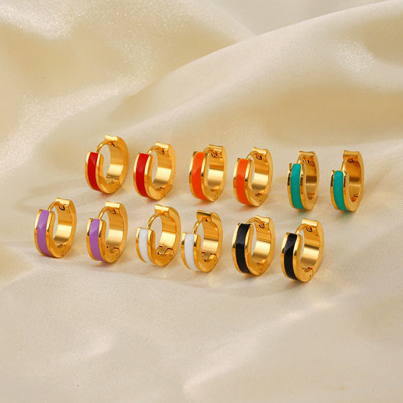 Wholesale Women's Titanium Steel Geometric Round Oil Drop Earrings 18K Gold Plated