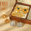 Wholesale Women's Titanium Steel Geometric Small Flower Elegant Earrings 18K Gold Plated