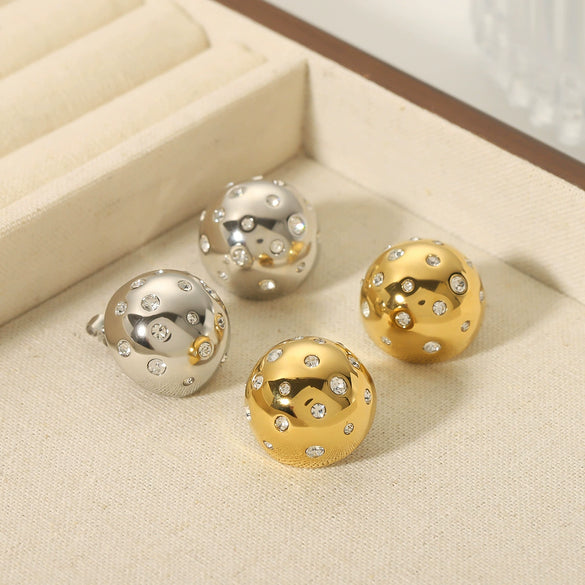Wholesale Women's Titanium Steel Geometric Spherical Earrings With Diamond Embedded 18K Vacuum Plated In Furnace